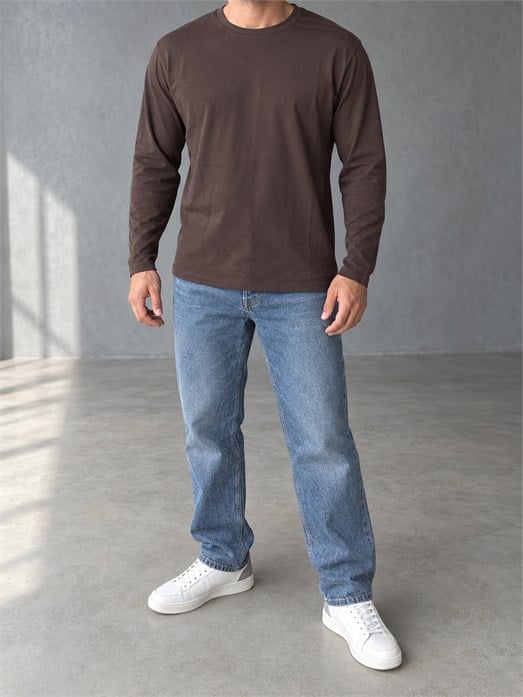 KoyuKahve Uzun Kollu Pamuk Basic T-Shirt GST 0701