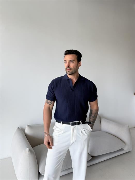 Lacivert Açma yaka triko Antioch 3172