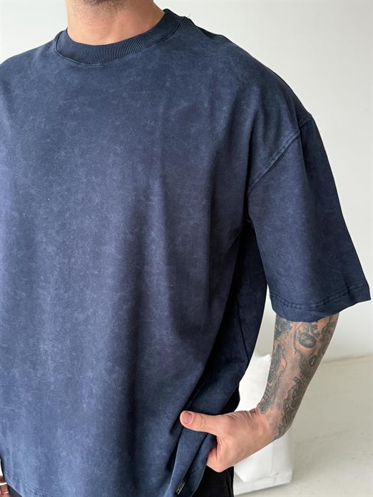 Lacivert Compak Gramajlı Yıkamalı Oversize Tişört PLZ