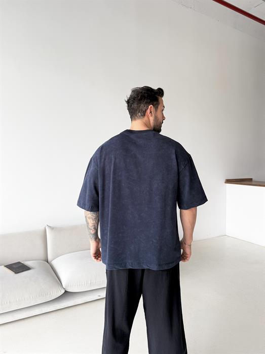 Lacivert Compak Gramajlı Yıkamalı Oversize Tişört PLZ