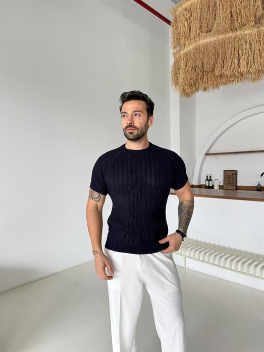 Lacivert Desenli İtalyan Pamuk Triko SNZ  T7284