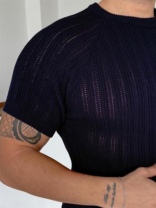 Lacivert Desenli İtalyan Pamuk Triko SNZ  T7284