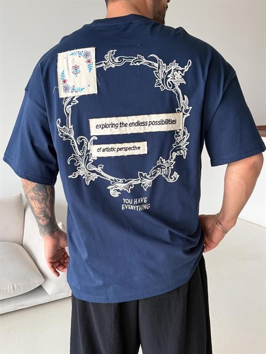 Lacivert Endless Nakışlı Oversize Tişört JJ
