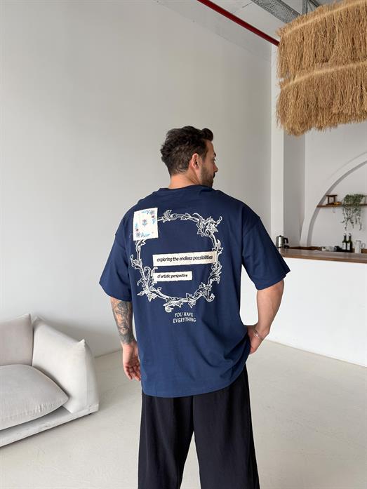 Lacivert Endless Nakışlı Oversize Tişört JJ