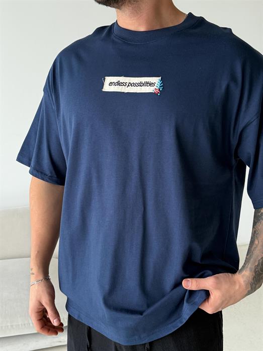 Lacivert Endless Nakışlı Oversize Tişört JJ