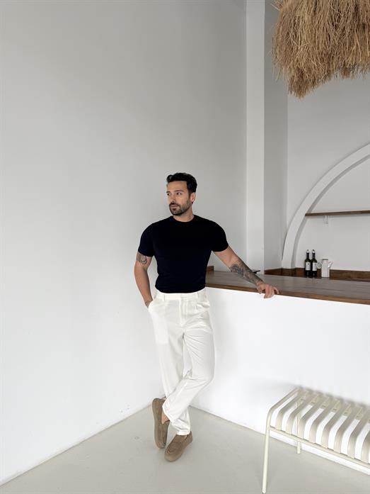 Lacivert Kısa Kol Penye Pamuk Likralı T-SHİRT SC