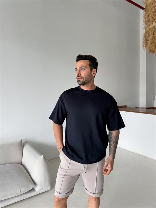 Lacivert Oysho Autumn Çizgi Desen Tişört VMS V70-179