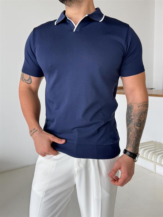 Lacivert Yaka Çizgili Polo Yaka TK