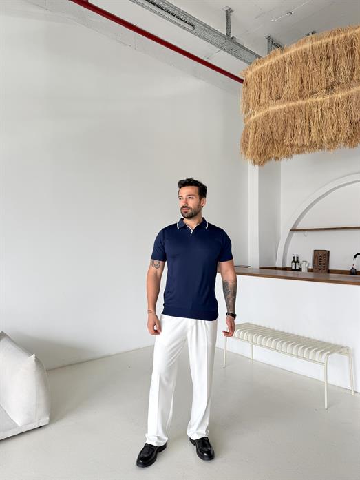 Lacivert Yaka Çizgili Polo Yaka TK