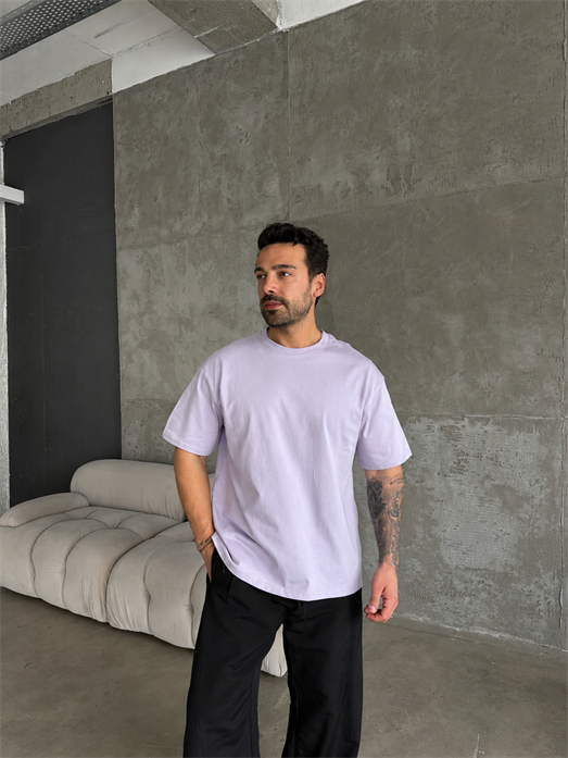 Lila Düz Compak Oversize T-SHİRT SC