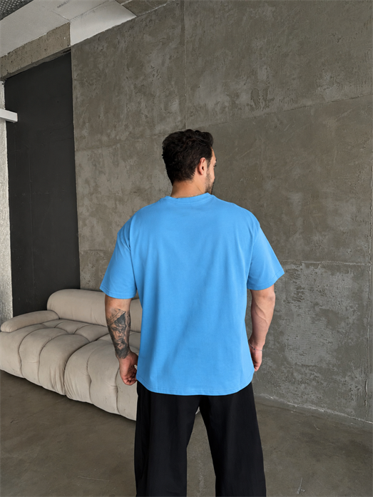 Mavi Düz Compak Oversize T-SHİRT SC