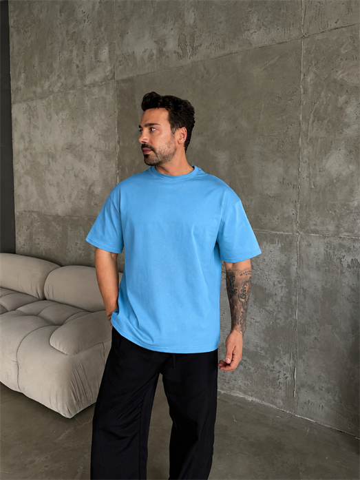 Mavi Düz Compak Oversize T-SHİRT SC