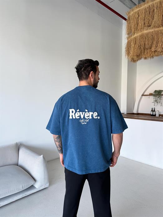 Mavi Revere Parça İşleme Yıkamalı Tişört RSP 1034