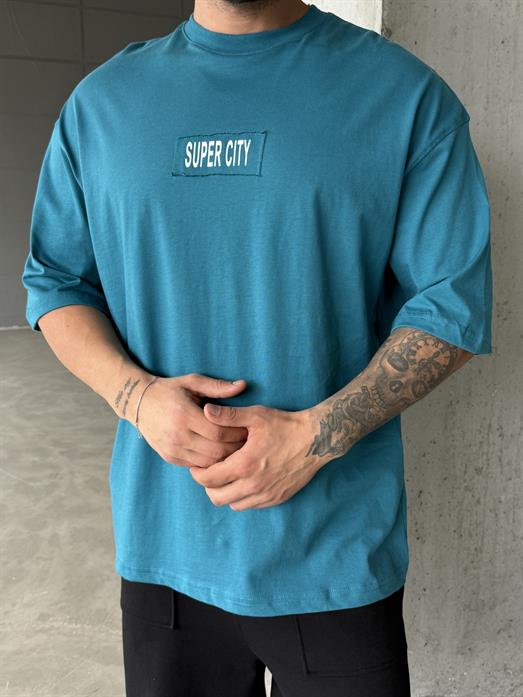 Mavi SuperCity Baskılı Oversize T-SHİRT RP
