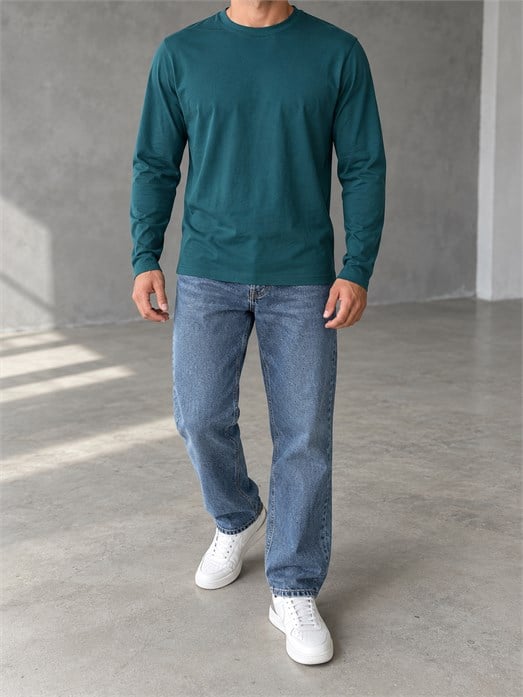 Petrol Uzun Kollu Pamuk Basic T-Shirt GST 0701
