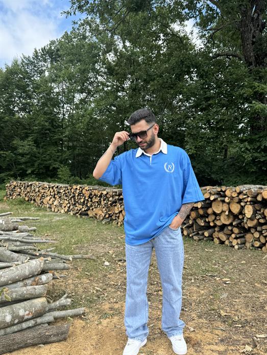 Saksmavi Sırt REPRESENT Baskılı Oversize Polo Yaka PNC 8106