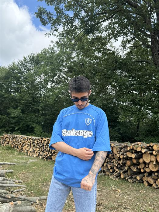 Saksmavi SOULRANGE Baskılı Parçalı Oversize T-SHIRT PNC 1009