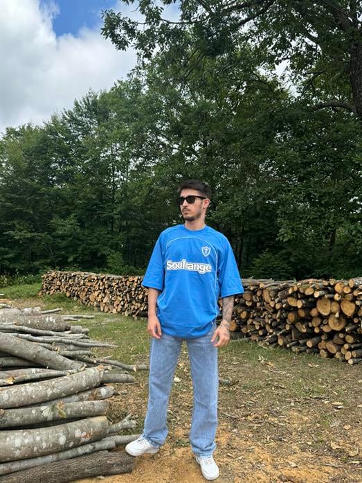 Saksmavi SOULRANGE Baskılı Parçalı Oversize T-SHIRT PNC 1009