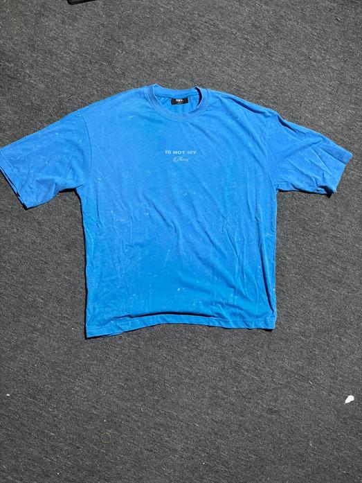 Saksmavi Yıkamalı Sırt Motif Baskılı Oversize T-SHIRT PNC 8134