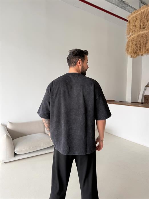 Siyah Anarchy Nakış Yıkamalı Tişört VMS V70-153