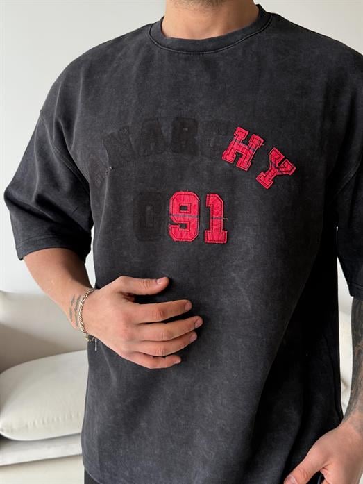 Siyah Anarchy Nakış Yıkamalı Tişört VMS V70-153