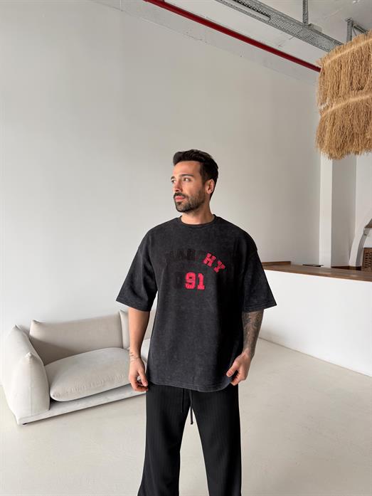 Siyah Anarchy Nakış Yıkamalı Tişört VMS V70-153