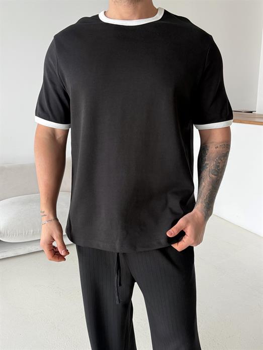 Siyah Biyeli Özel Kalıp Tişört VMS V70-151