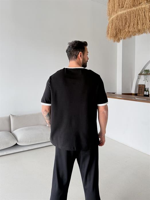 Siyah Biyeli Özel Kalıp Tişört VMS V70-151