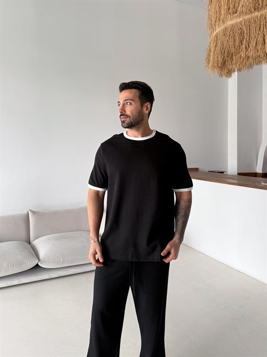 Siyah Biyeli Özel Kalıp Tişört VMS V70-151