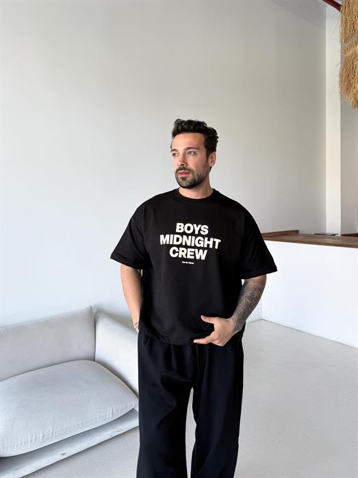Siyah Boys Baskılı Boxy Kalıp Tişört BRR 20217