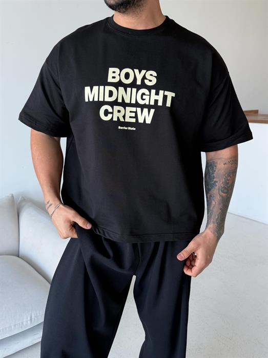 Siyah Boys Baskılı Boxy Kalıp Tişört BRR 20217