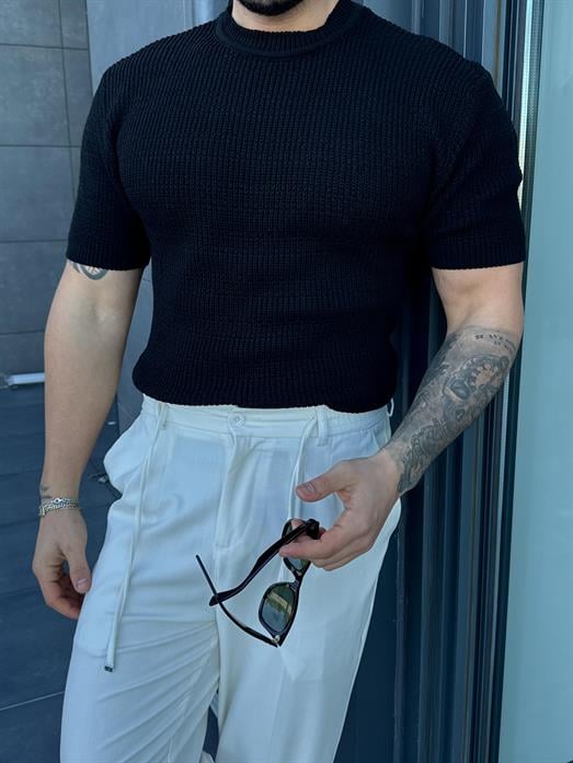 Siyah Çelik Pamuk Triko Slim Fit SNZ 7281