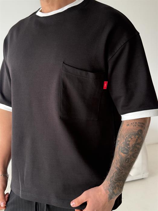 Siyah Cepli Biyeli Compak Oversize Tişört VMS V70-159