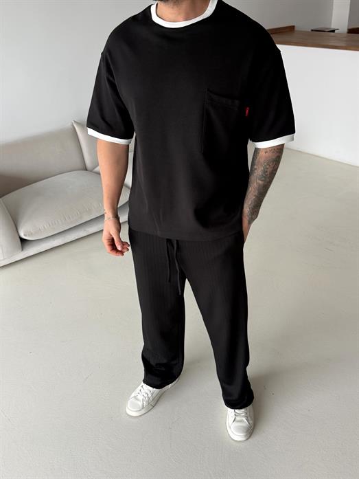 Siyah Cepli Biyeli Compak Oversize Tişört VMS V70-159