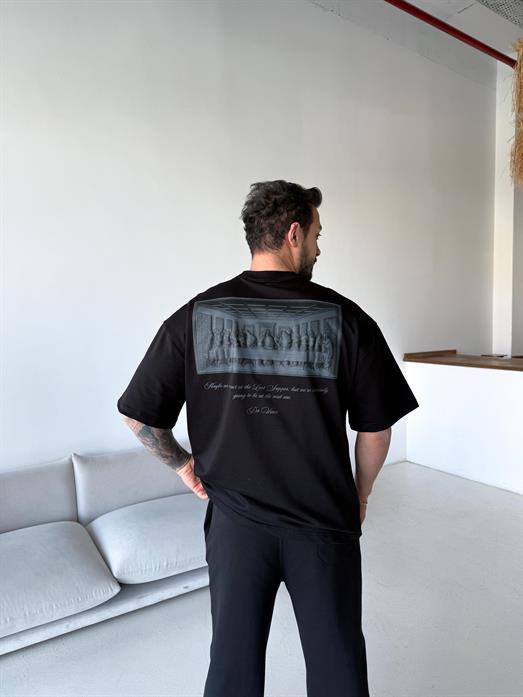 Siyah Da Vinci İşlemeli Compak Tişört RSP 1030