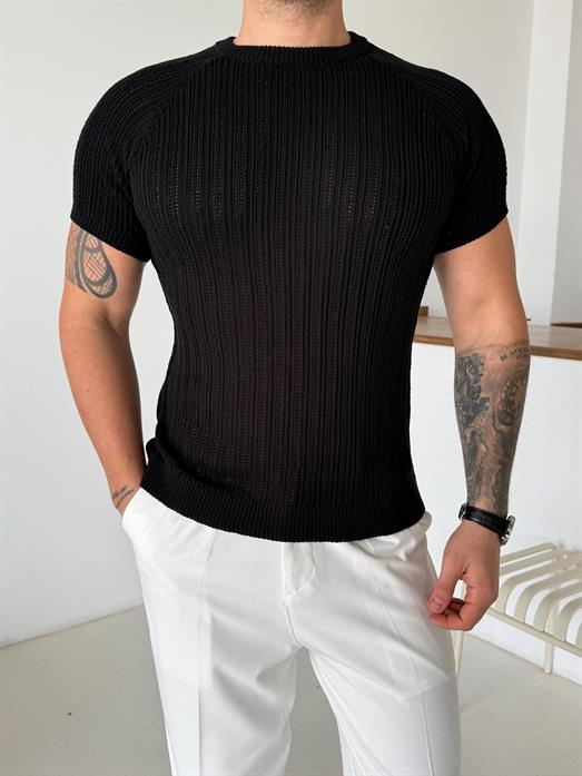 Siyah Desenli İtalyan Pamuk Triko SNZ  T7284