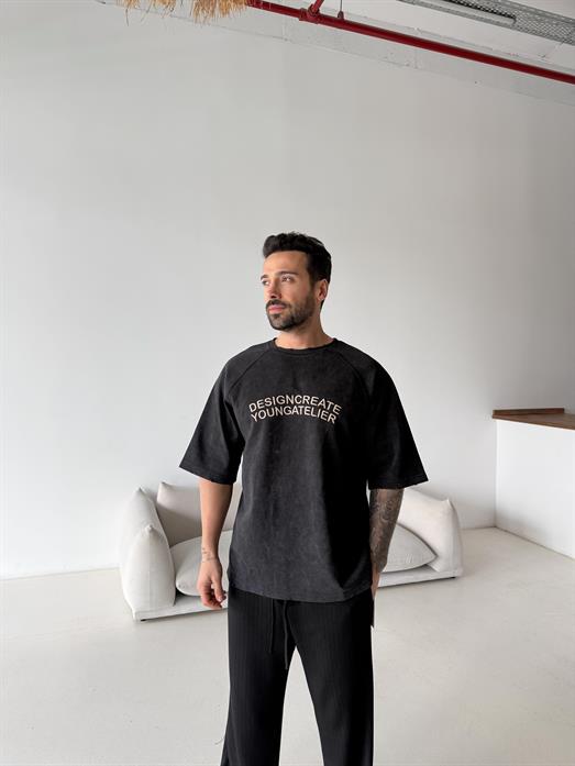 Siyah Designcreate Nakış Yıkamalı Tişört VMS V70-133