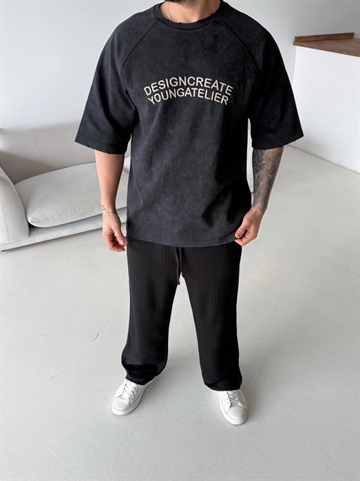 Siyah Designcreate Nakış Yıkamalı Tişört VMS V70-133