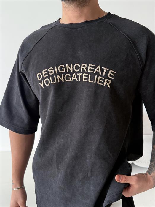 Siyah Designcreate Nakış Yıkamalı Tişört VMS V70-133