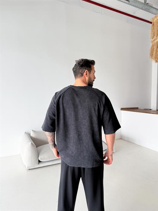 Siyah Designcreate Nakış Yıkamalı Tişört VMS V70-133