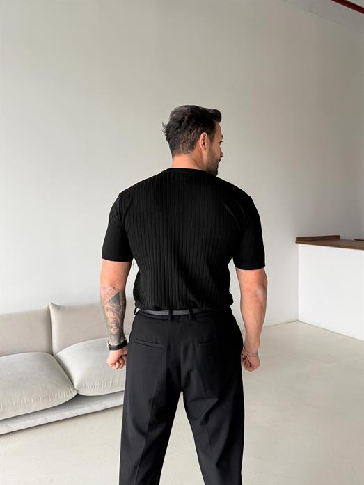 Siyah Fitilli Fermuarlı Bisiklet Yaka Triko TK