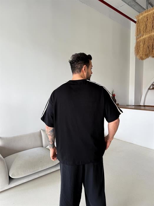 Siyah Frontier Nakışlı Oversize Tişört JJ Y125