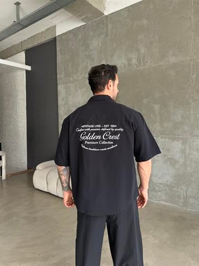 Siyah Golden Baskılı Pamuk Boxy Gömlek PNC 2553