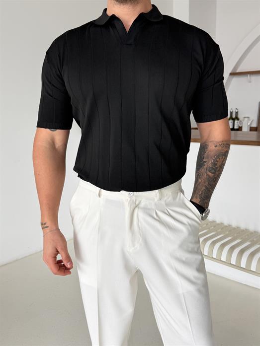 Siyah Hemşire Yaka Triko TK