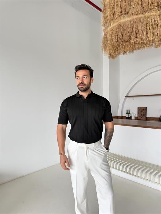 Siyah Hemşire Yaka Triko TK