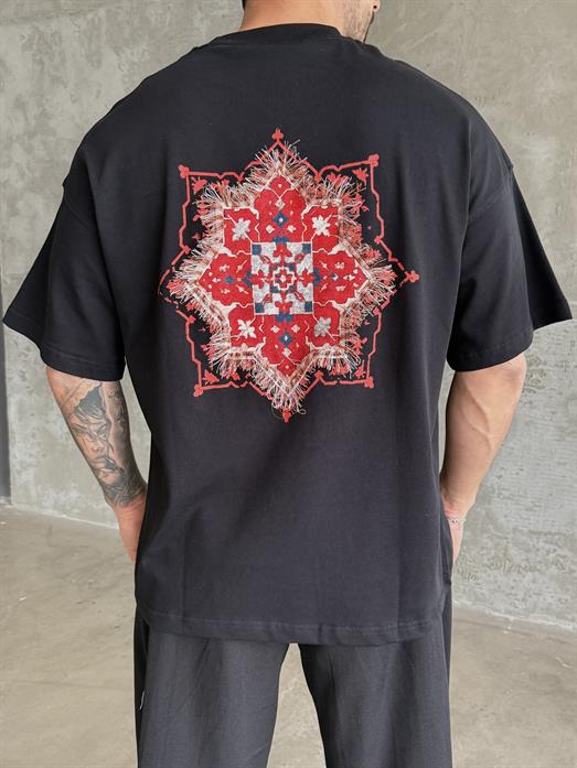 Siyah Mandala İşlemeli Tişört 140 JJ