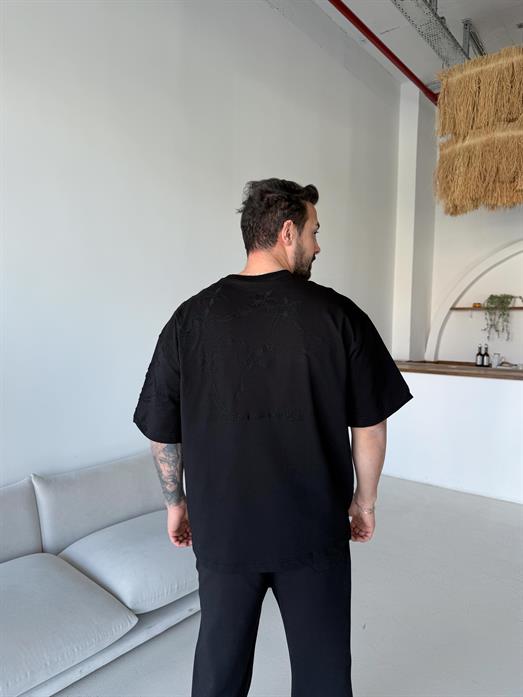 Siyah Minimalism İşlemeli Compak Tişört RSP 1031