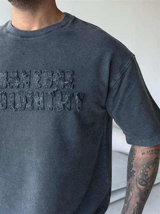 Siyah Nakış dikim yıkamalı Compak tişört BRR 20207