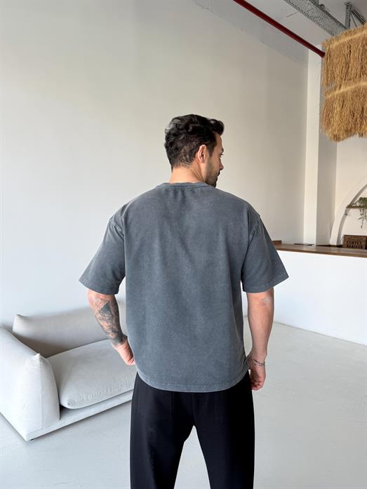 Siyah Nakış dikim yıkamalı Compak tişört BRR 20207