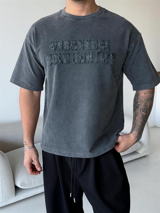 Siyah Nakış dikim yıkamalı Compak tişört BRR 20207